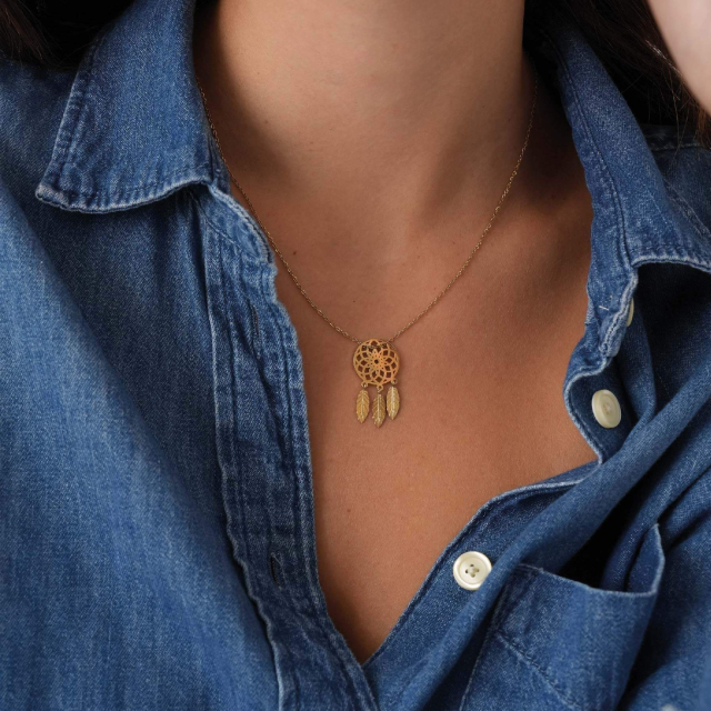 Collier attrape rêves acier doré or
