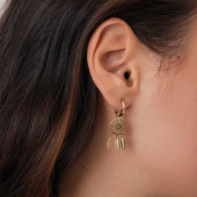 Boucles Attrape rêves acier or Boucles d'oreilles Femme Rondes - Créoles- Bijoux et accessoires pas chers pour femme Luzaka Ref.51786