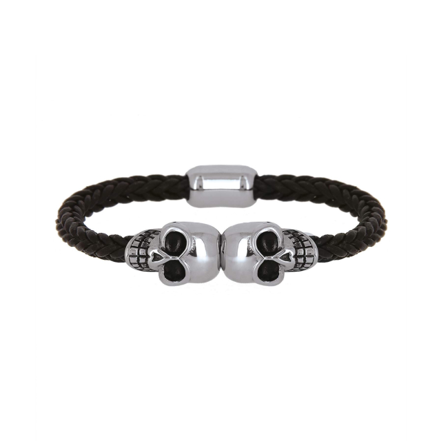 Bracelet Têtes de mort cuir et acier Bracelet Homme Chaine - Cordon- Bijoux et accessoires pas chers pour femme Luzaka Ref.55197