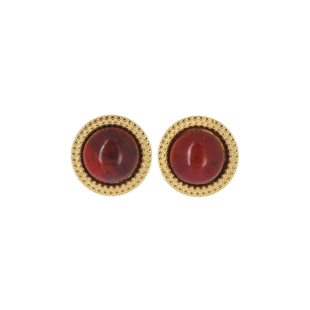 Boucles Pierre Jaspe rouge Boucles d'oreilles Femme Courtes - Puces- Bijoux et accessoires pas chers pour femme Luzaka Ref.56309