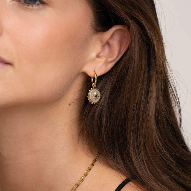 Large choix de Boucles d'oreilles  de bijoux en acier, de montres et de sacs à main sur luzaka.com. Boucles Etoile nacre acier doré or  - Réf : 59188