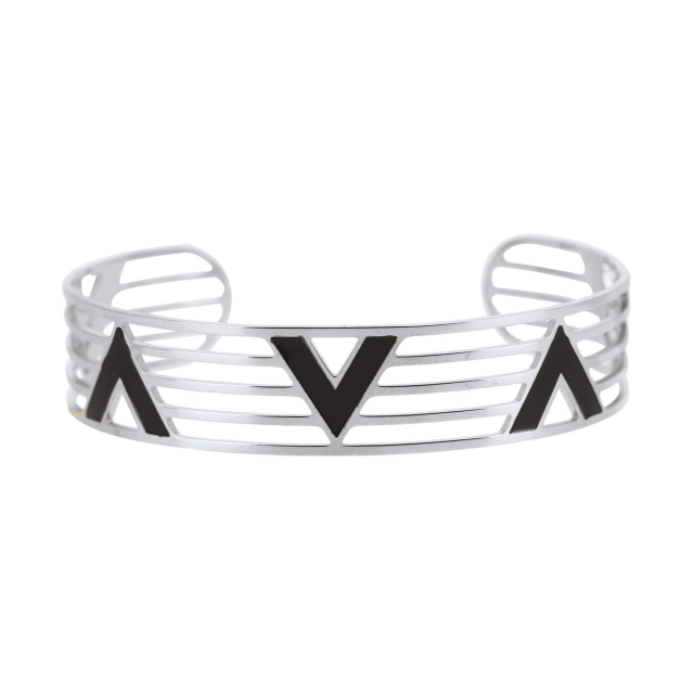 Manchette V noir acier argenté Bracelet Femme Manchette- Bijoux et accessoires pas chers pour femme Luzaka Ref.60048
