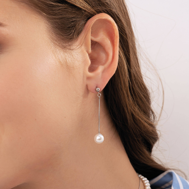 Boucles perle nacre acier argenté