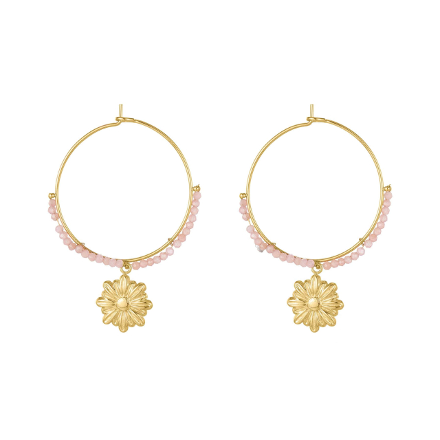 Boucles Flower acier doré or Boucles d'oreilles Femme Rondes - Créoles- Bijoux et accessoires pas chers pour femme Luzaka Ref.65159