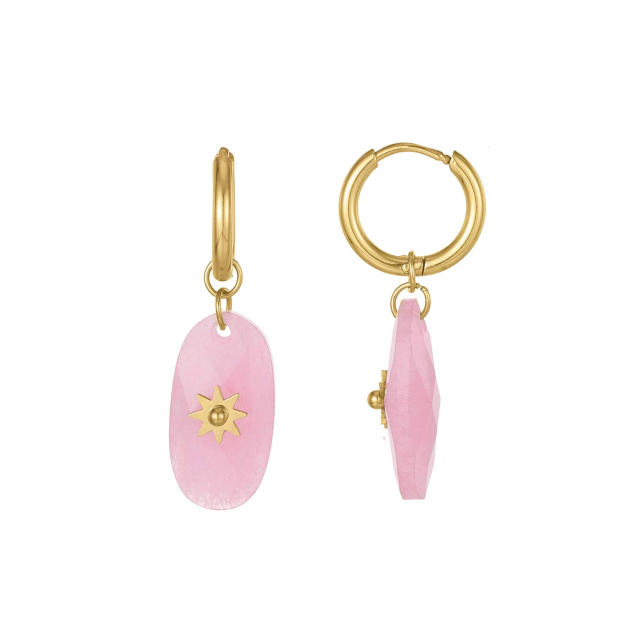 Boucles Pépite Quartz rose Boucles d'oreilles Femme Rondes - Créoles- Bijoux et accessoires pas chers pour femme Luzaka Ref.65340
