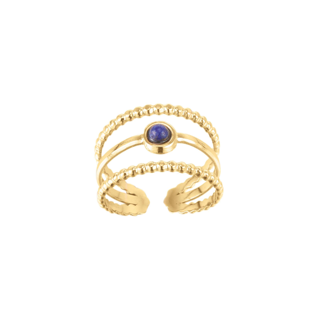 Bague Pépite pierre Lapis Lazuli acier doré or: Trouver les plus beaux bijoux femme de la saison
