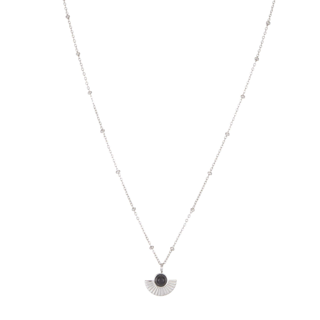 Collier Eventail acier Obsidienne Collier - Pendentif Femme Collier - Pendentif- Bijoux et accessoires pas chers pour femme Luzaka Ref.66200