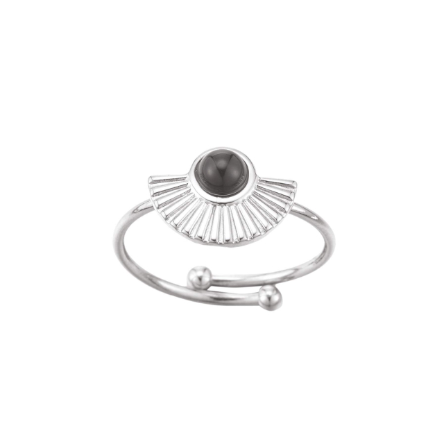 Bague Eventail acier Obsidienne Bague Femme - Bijoux et accessoires pas chers pour femme Luzaka Ref.66224