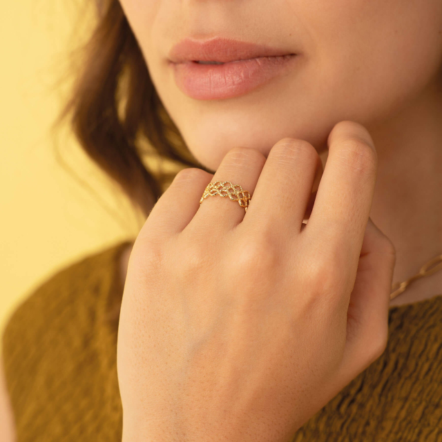 Bague acier doré or
