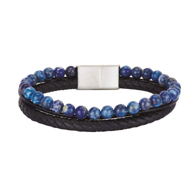 Bracelet cuir et Lapis Lazuli Bracelet Homme Chaine - Cordon- Bijoux et accessoires pas chers pour femme Luzaka Ref.67863