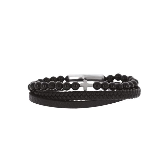 Bracelet Croix acier cuir Bracelet Homme Chaine - Cordon- Bijoux et accessoires pas chers pour femme Luzaka Ref.68280