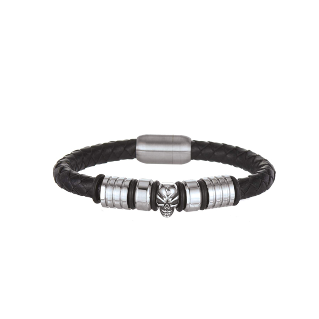 Bracelet Moto cuir et acier Bracelet Homme Chaine - Cordon- Bijoux et accessoires pas chers pour femme Luzaka Ref.68303