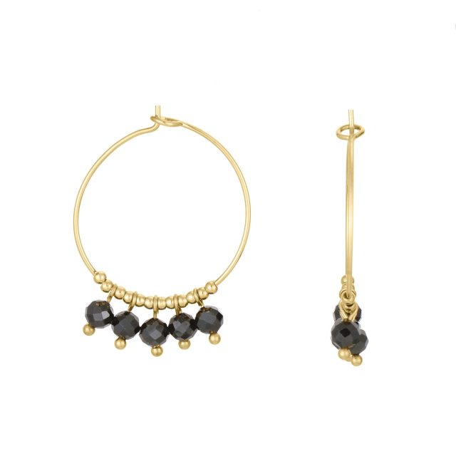 Boucles Ika Obsidienne doré or Boucles d'oreilles Femme Rondes - Créoles- Bijoux et accessoires pas chers pour femme Luzaka Ref.68617