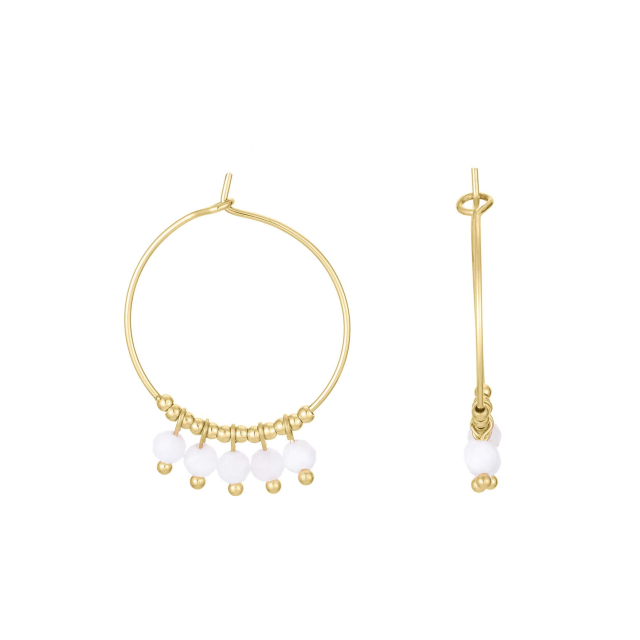 Boucles Ika jade blanc doré or Boucles d'oreilles Femme Rondes - Créoles- Bijoux et accessoires pas chers pour femme Luzaka Ref.68648