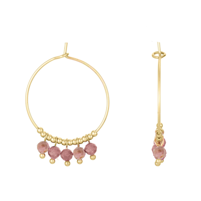Boucles Ika Rhodonite doré or Boucles d'oreilles Femme Rondes - Créoles- Bijoux et accessoires pas chers pour femme Luzaka Ref.68679
