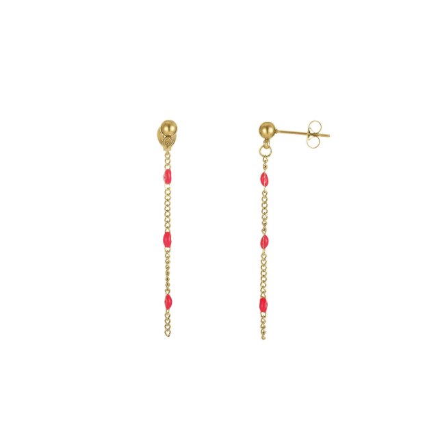 Boucles Rosaire rouge acier doré or Boucles d'oreilles Femme Longues - Pendantes- Bijoux et accessoires pas chers pour femme Luzaka Ref.71410