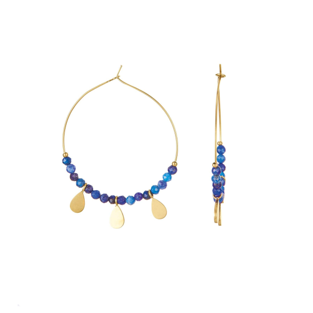 Boucles Elioka pierres Lapis Lazuli Boucles d'oreilles Femme Rondes - Créoles- Bijoux et accessoires pas chers pour femme Luzaka Ref.71526