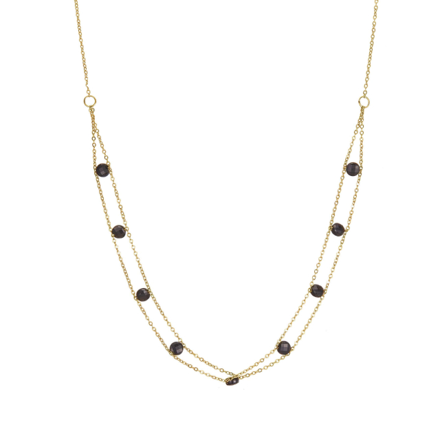 Collier Double chaine pierres Obsidienne Collier - Pendentif Femme Collier - Pendentif- Bijoux et accessoires pas chers pour femme Luzaka Ref.71762