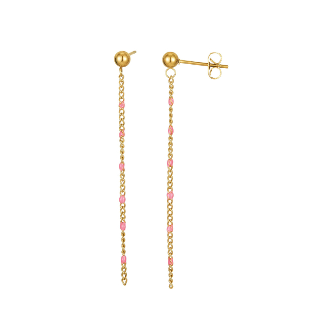 Boucles chaines perles roses Boucles d'oreilles Femme Longues - Pendantes- Bijoux et accessoires pas chers pour femme Luzaka Ref.71847