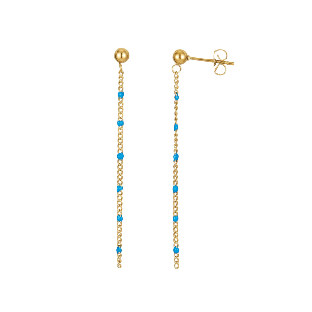 Boucles chaines perles bleues Boucles d'oreilles Femme Longues - Pendantes- Bijoux et accessoires pas chers pour femme Luzaka Ref.71922