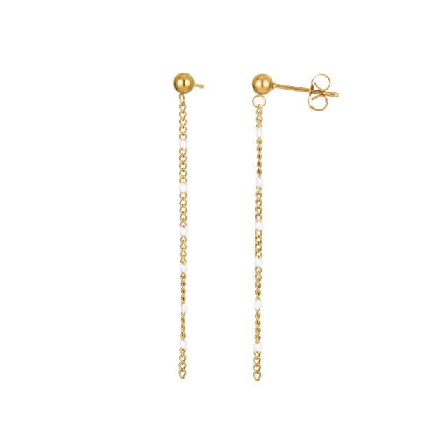 Boucles chaines perles blanche Boucles d'oreilles Femme Longues - Pendantes- Bijoux et accessoires pas chers pour femme Luzaka Ref.71977