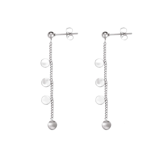 Boucles Médailles rondes acier Boucles d'oreilles Femme Longues - Pendantes- Bijoux et accessoires pas chers pour femme Luzaka Ref.72073