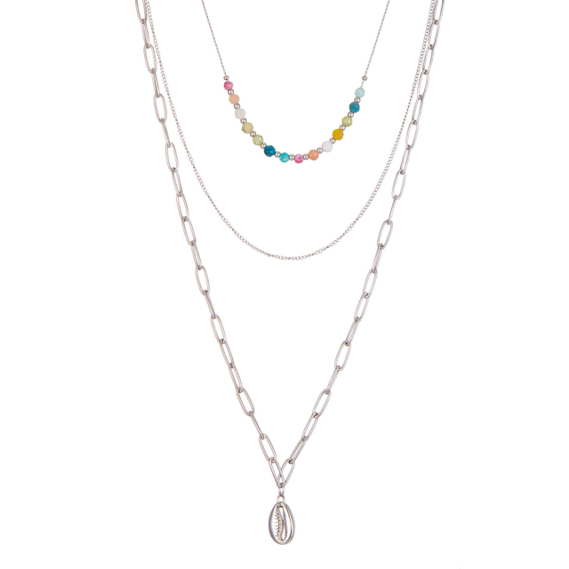 Multi rangs Coquillage acier Collier - Pendentif Femme Multi rangs- Bijoux et accessoires pas chers pour femme Luzaka Ref.72134