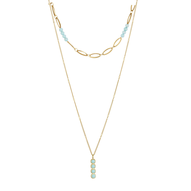 Multi rangs Amazonite doré or Collier - Pendentif Femme Multi rangs- Bijoux et accessoires pas chers pour femme Luzaka Ref.72165