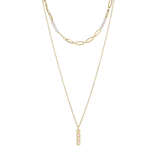 Multi rangs Jade blanc doré or Collier - Pendentif Femme Multi rangs- Bijoux et accessoires pas chers pour femme Luzaka Ref.72196