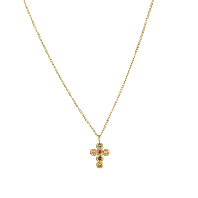 Collier Croix zircons multicolores acier doré or: Trouver les plus beaux bijoux femme de la saison