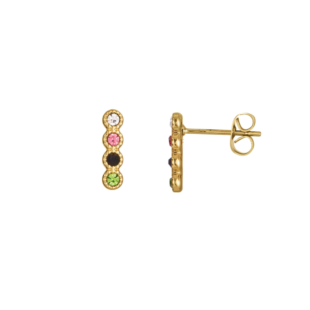 Boucles zircons mutlicolore acier doré or Boucles d'oreilles Femme Courtes - Puces- Bijoux et accessoires pas chers pour femme Luzaka Ref.72295