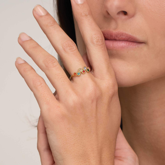 Bague zircons multicolores acier doré or Bague Femme - Bijoux et accessoires pas chers pour femme Luzaka Ref.72318