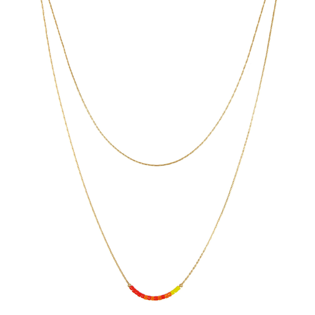Multi rangs Orange doré or Collier - Pendentif Femme Multi rangs- Bijoux et accessoires pas chers pour femme Luzaka Ref.72738