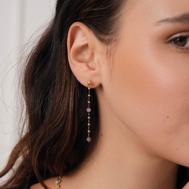 Boucles Rosaire Améthyste Boucles d'oreilles Femme Longues - Pendantes- Bijoux et accessoires pas chers pour femme Luzaka Ref.72899