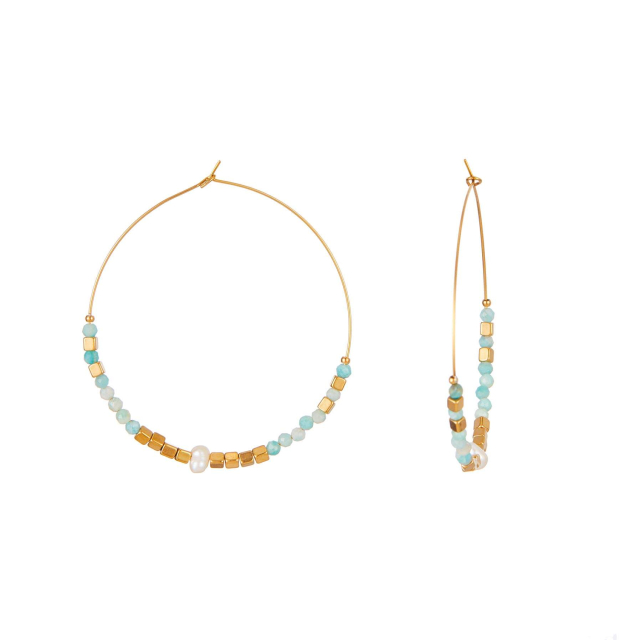 Boucles Mélo Amazonite Boucles d'oreilles Femme Rondes - Créoles- Bijoux et accessoires pas chers pour femme Luzaka Ref.73070