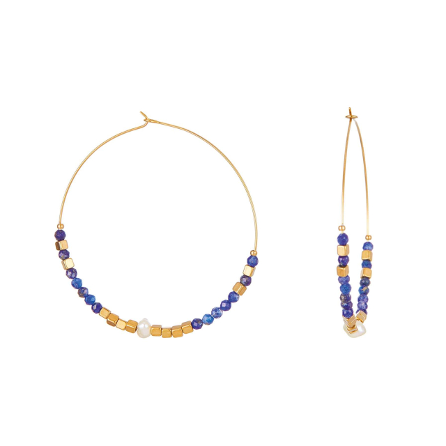 Boucles Mélo Lapis Lazuli Boucles d'oreilles Femme Rondes - Créoles- Bijoux et accessoires pas chers pour femme Luzaka Ref.73100