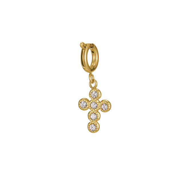 Charm croix acier doré or zircon