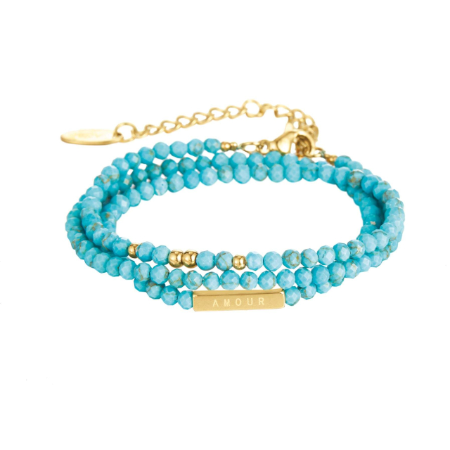 Bracelet 3 rangs Amour Howlite bleu Bracelet Femme Multi chaines- Bijoux et accessoires pas chers pour femme Luzaka Ref.73445