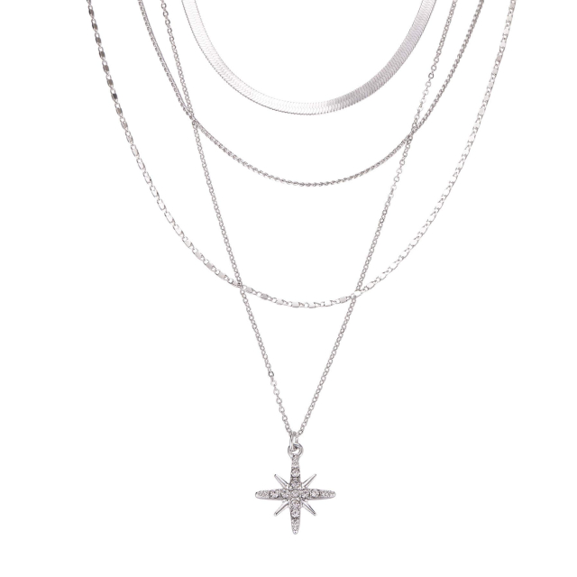 Multi rangs Etoile argenté Collier - Pendentif Femme Multi rangs- Bijoux et accessoires pas chers pour femme Luzaka Ref.73650