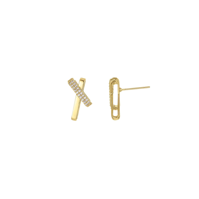 Boucles Lou dorées et strass Boucles d'oreilles Femme Courtes - Puces- Bijoux et accessoires pas chers pour femme Luzaka Ref.73681