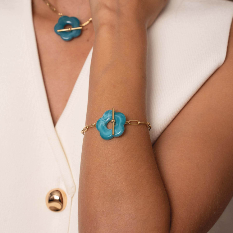 Large choix de Bracelet  de bijoux en acier, de montres et de sacs à main sur luzaka.com. Bracelet Donut bleu - Réf : 11202