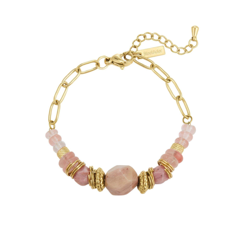 Large choix de Bracelet  de bijoux en acier, de montres et de sacs à main sur luzaka.com. Bracelet Elsa acier doré or Rhodonite - Réf : 11268