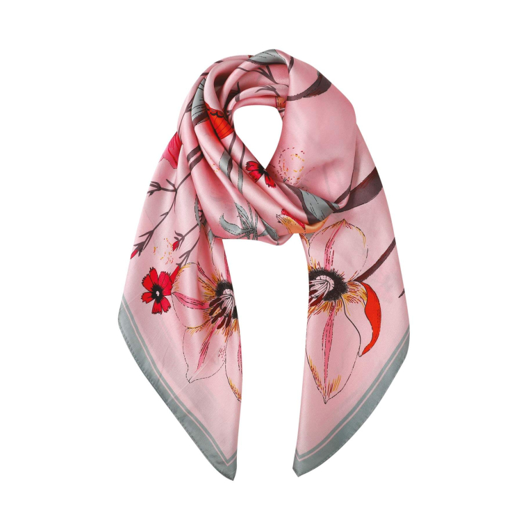 Foulard Carré Idra By Trussardi - Rose à Plumes - Vintage - Bon état