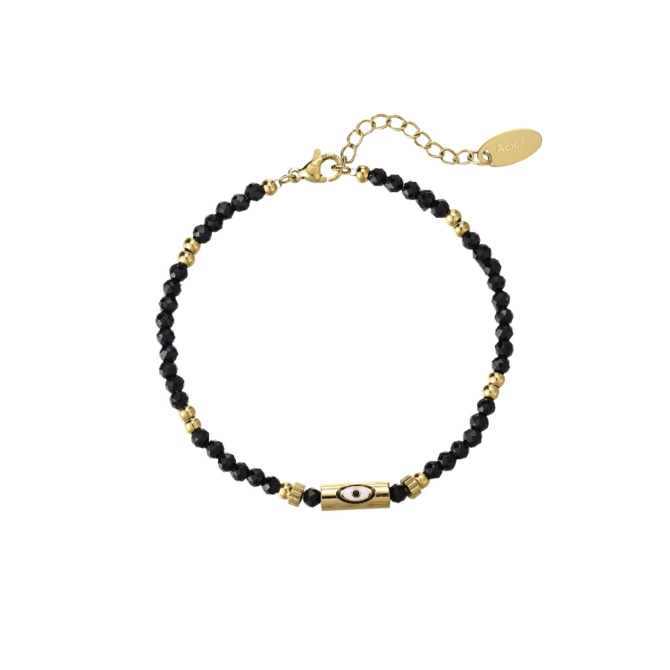 Large choix de Bracelet  de bijoux en acier, de montres et de sacs à main sur luzaka.com. Bracelet Lucky eye Obsidienne acier doré or - Réf : 10784