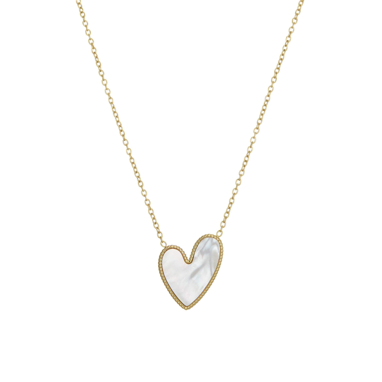 Collier Coeur en nacre naturelle et acier doré or