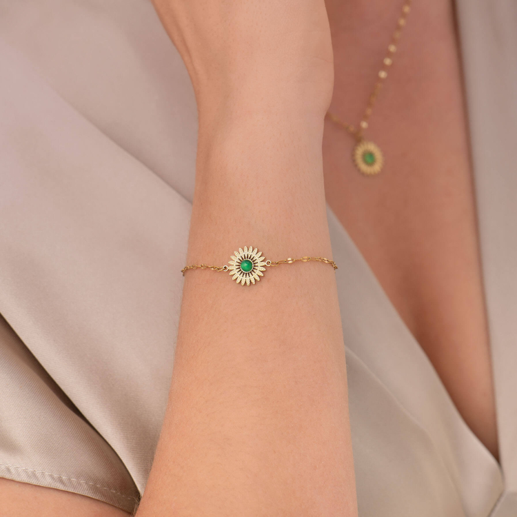Bracelet acier doré or pierre naturelle soleil 