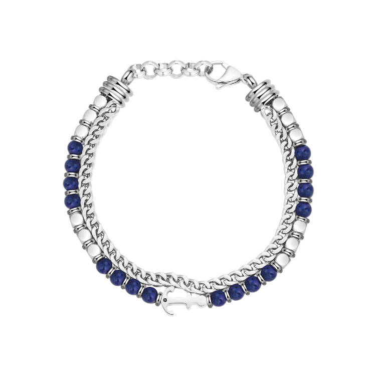 Bracelet Argent 925 Et Lapis-lazuli - Boules 12mm - Fait Main