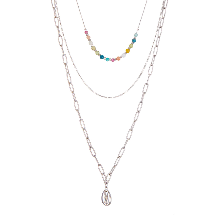 Multi rangs Coquillage acier Collier - Pendentif Femme Multi rangs- Bijoux et accessoires pas chers pour femme Luzaka Ref.72134