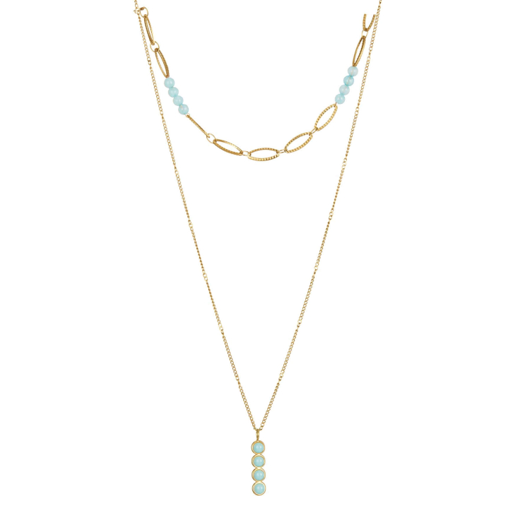 Multi rangs Amazonite doré or Collier - Pendentif Femme Multi rangs- Bijoux et accessoires pas chers pour femme Luzaka Ref.72165