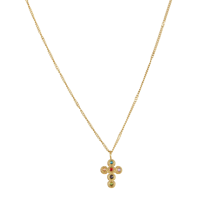 Collier Croix zircons multicolores acier doré or: Trouver les plus beaux bijoux femme de la saison
